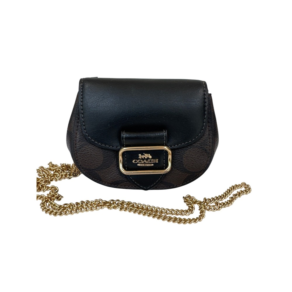 Coach Kleo Micro Crossbody Bag Signature Canvas Leather Brown Black Gold Chain
